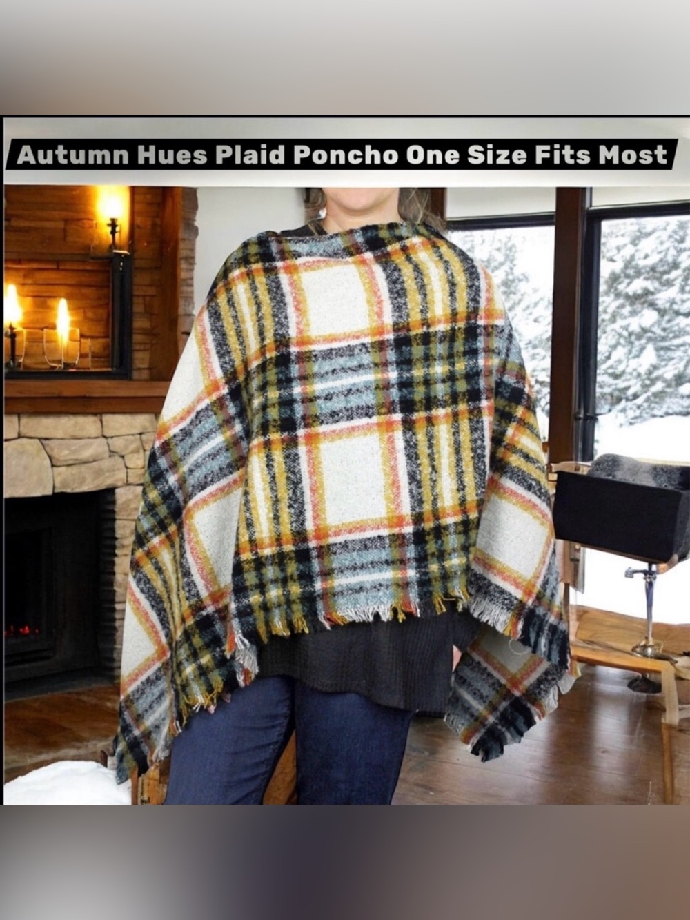 Autumn Hues Plaid Poncho One Size Fits Most NWT